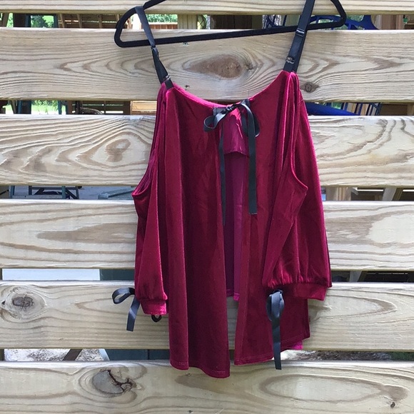 ROMEO & JULIET COUTURE BURGUNDY VELOUR BLACK RIBBON SHOULDER STRAPS MEDIUM - Picture 5 of 14